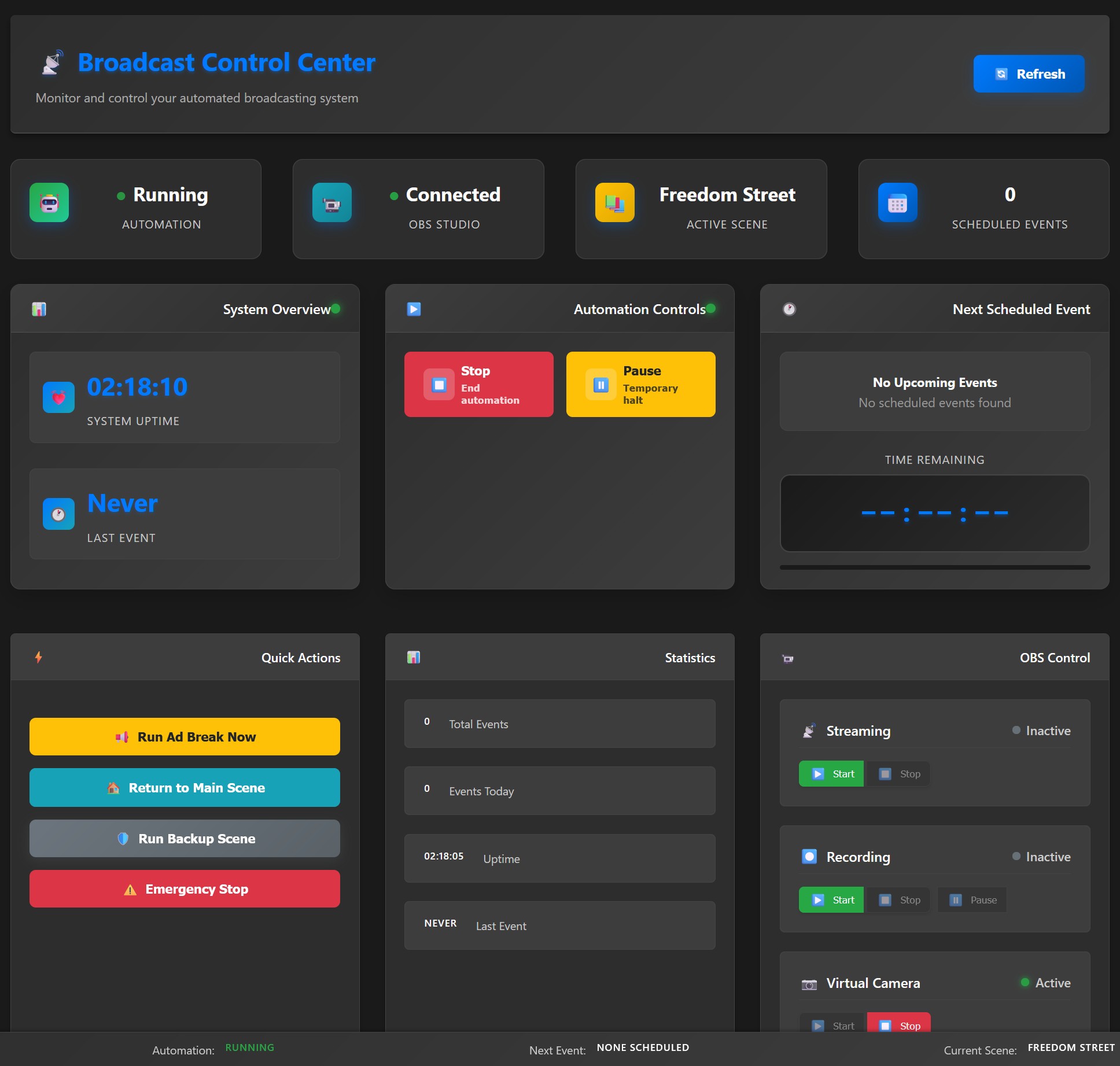 Broadcast Control Center Dashboard
